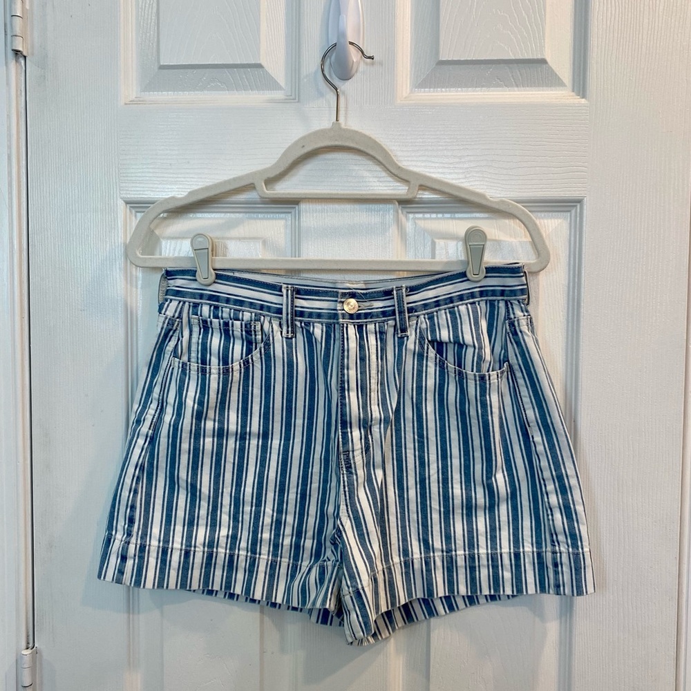american eagle striped high waisted mom jean shorts